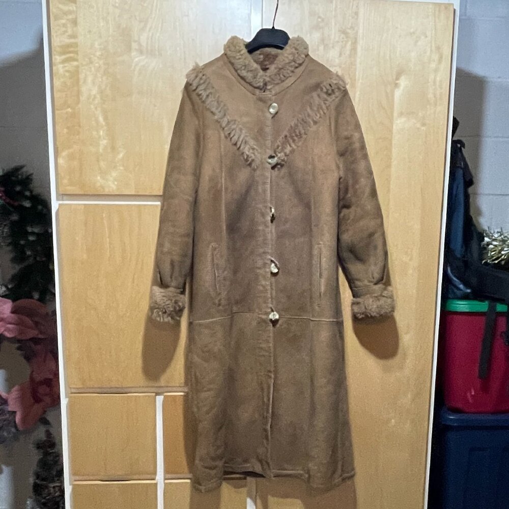 Vintage Hescha Ledermoden Authentic Leather Shearling Coat Size XS/EU38